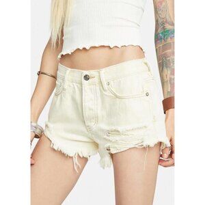 Free People High Rise Distressed Denim Shorts 'Loving Good Vibration' Banana Spl